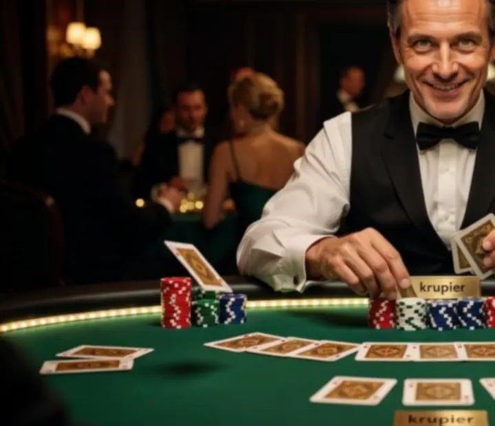 Profesjonalny krupier w akcji przy stole pokerowym