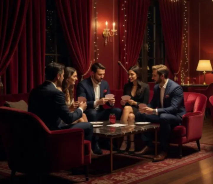 Prywatne przyjęcie w stylu glamour z elegancką oprawą i stołem do gier.